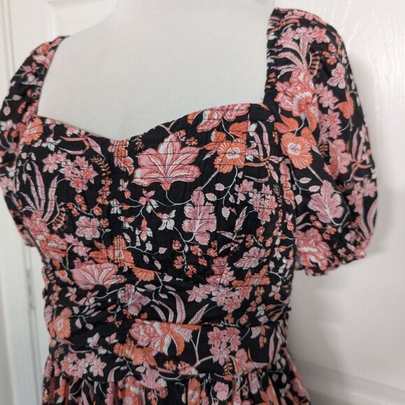 Maurices Floral Midi Dress Womens Size Medium Black Sweetheart Neck Smocked - Picture 3 of 12